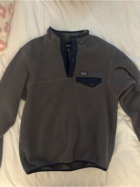 Patagonia Gray Snap-T Fleece Pullover - Dark Grey with Navy Trim